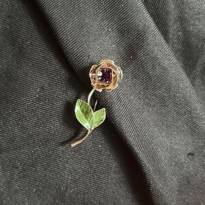 Amethyst Birthstone Silver Rose Pin